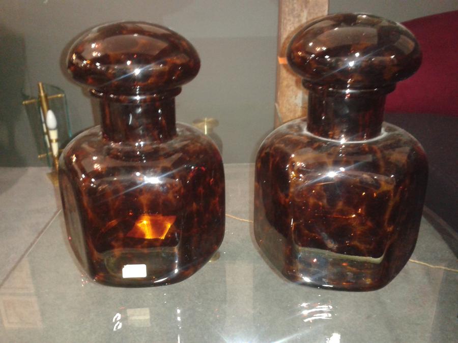 Pair of Barovier & Toso turtle glass bottles
