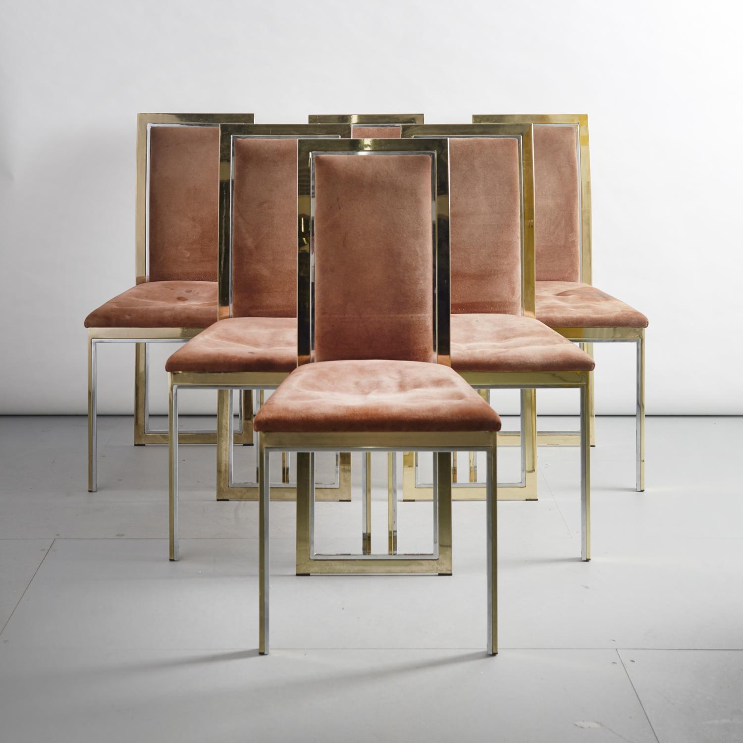 Six brass and chrome chairs