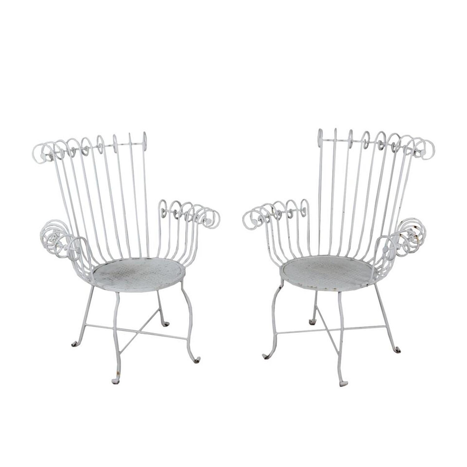 Pair of lacquered iron garden chairs