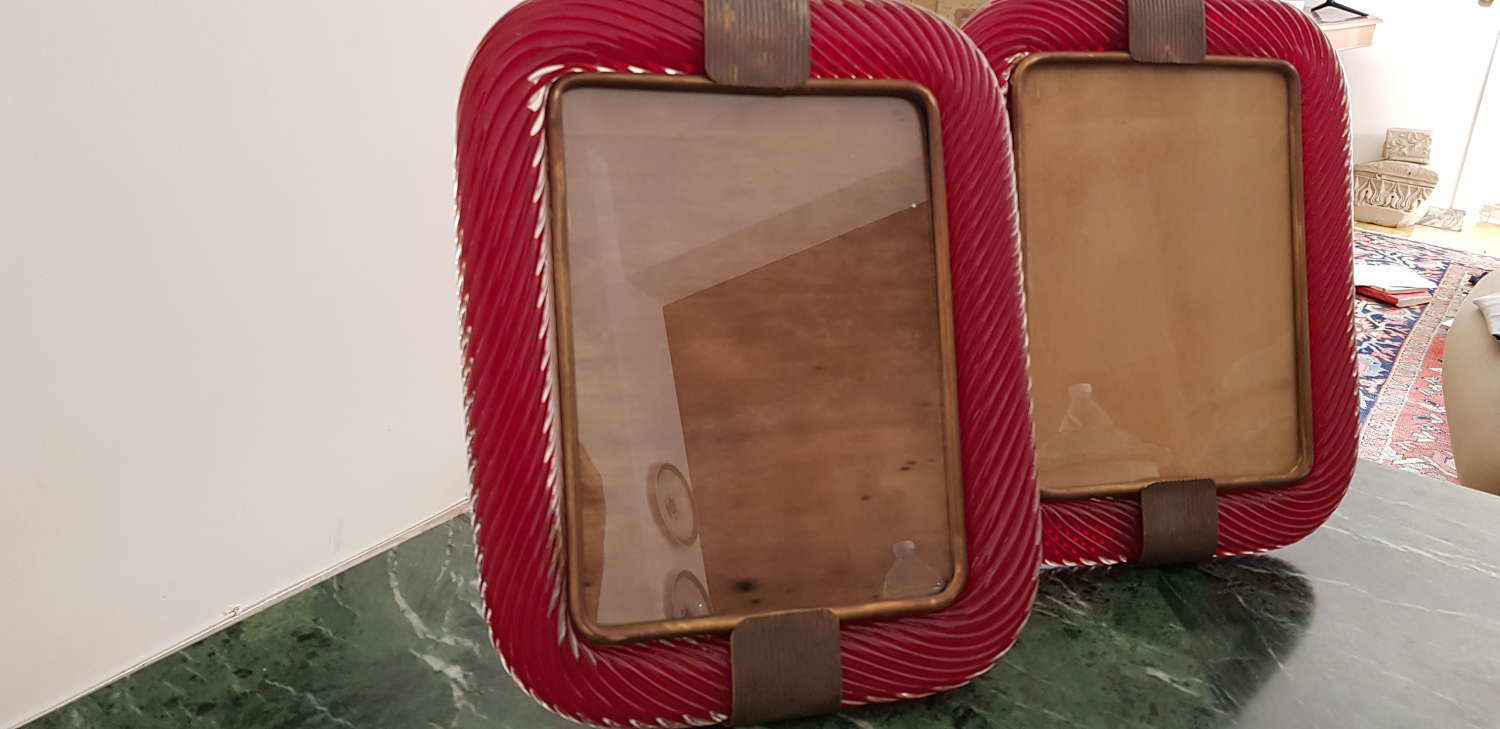 Pair of red Barovier & Toso photoframes