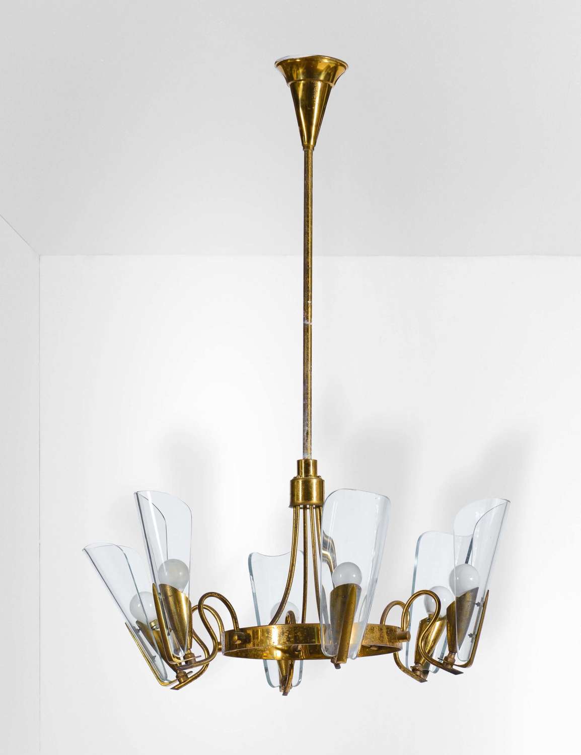 Italian brass and glass chandelier