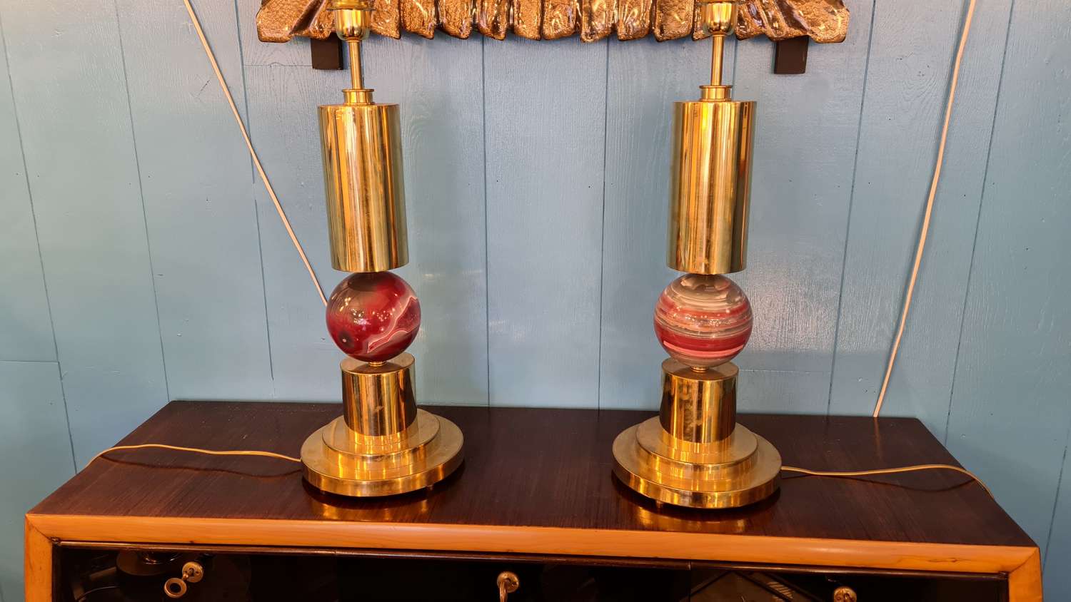 Brasilian agate and brass table lamps