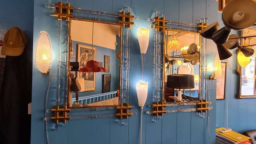 Glass "bamboo" framed mirrors
